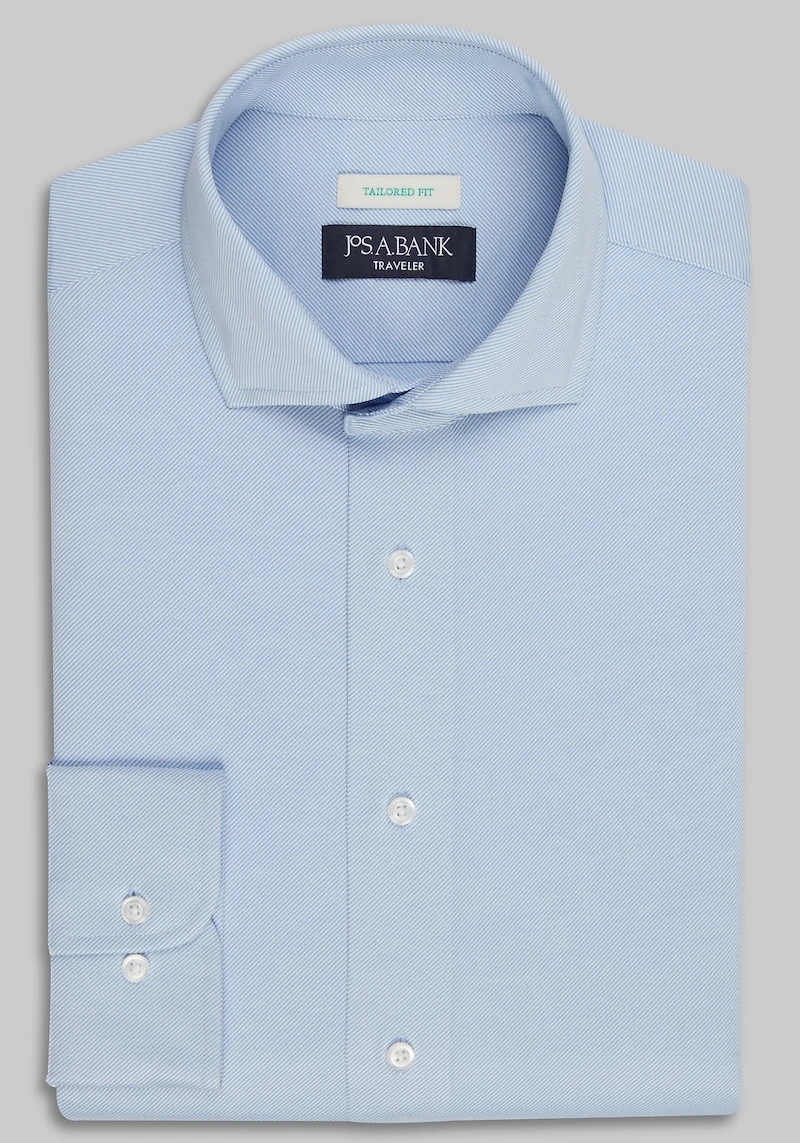 Men's Traveler Collection Coolmax Tailored Fit Spread Collar Twill Knit Dress Shirt at Jos. A. Bank, Blue