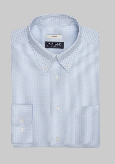Men's Traveler Collection Slim Fit Button-Down Collar Check Dress Shirt at Jos. A. Bank, Blue