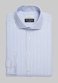 Men's Traveler COOLMOTION Tailored Fit Spread Collar Stripe Knit Dress Shirt at Jos. A. Bank, Blue/White