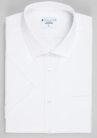 Men's &Collar Range Athletic Fit Solid Spread Collar 3D Stretchy Short Sleeve Dress Shirt at Jos. A. Bank, Cream/White