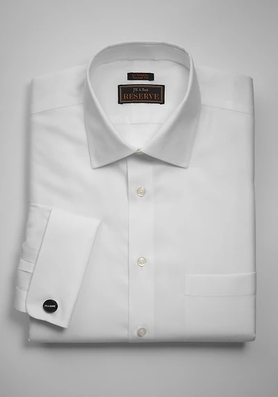 Men's Reserve Collection Tailored Fit Spread Collar Textured Solid Dress Shirt at Jos. A. Bank, Cream/White