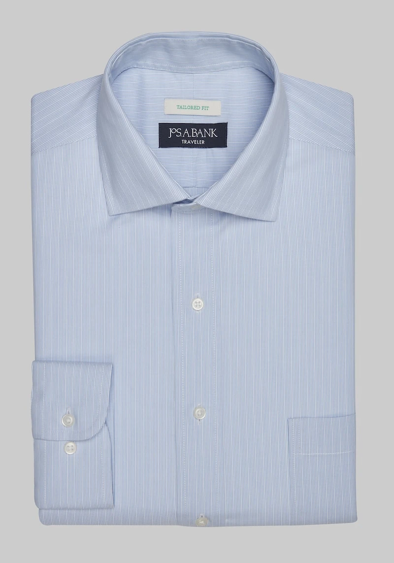 Men's Traveler Collection Tailored Fit Spread Collar Stripe Dress Shirt at Jos. A. Bank, Blue