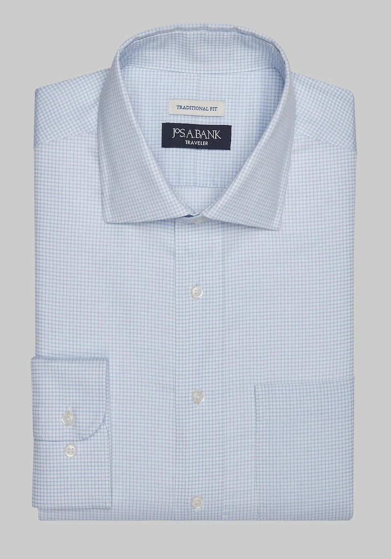 Men's Big & Tall Traveler Collection Traditional Fit Small Check Dress Shirt at Jos. A. Bank, Blue