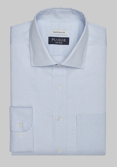 Men's Big & Tall Traveler Collection Traditional Fit Small Check Dress Shirt at Jos. A. Bank, Blue