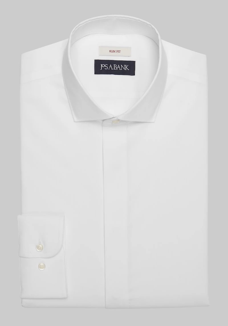 Men's Jos. A. Bank Slim Fit Spread Collar Solid Dress Shirt at Jos. A. Bank, Cream/White