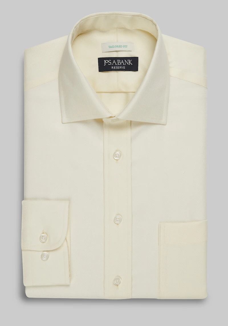 Men's Reserve Collection Tailored Fit Spread Collar Herringbone Pattern Dress Shirt at Jos. A. Bank, Yellow