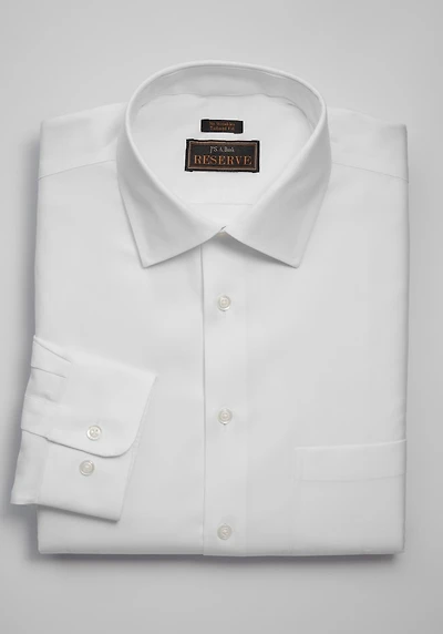 Men's Reserve Collection Tailored Fit Spread Collar Herringbone Pattern Dress Shirt at Jos. A. Bank, Cream/White