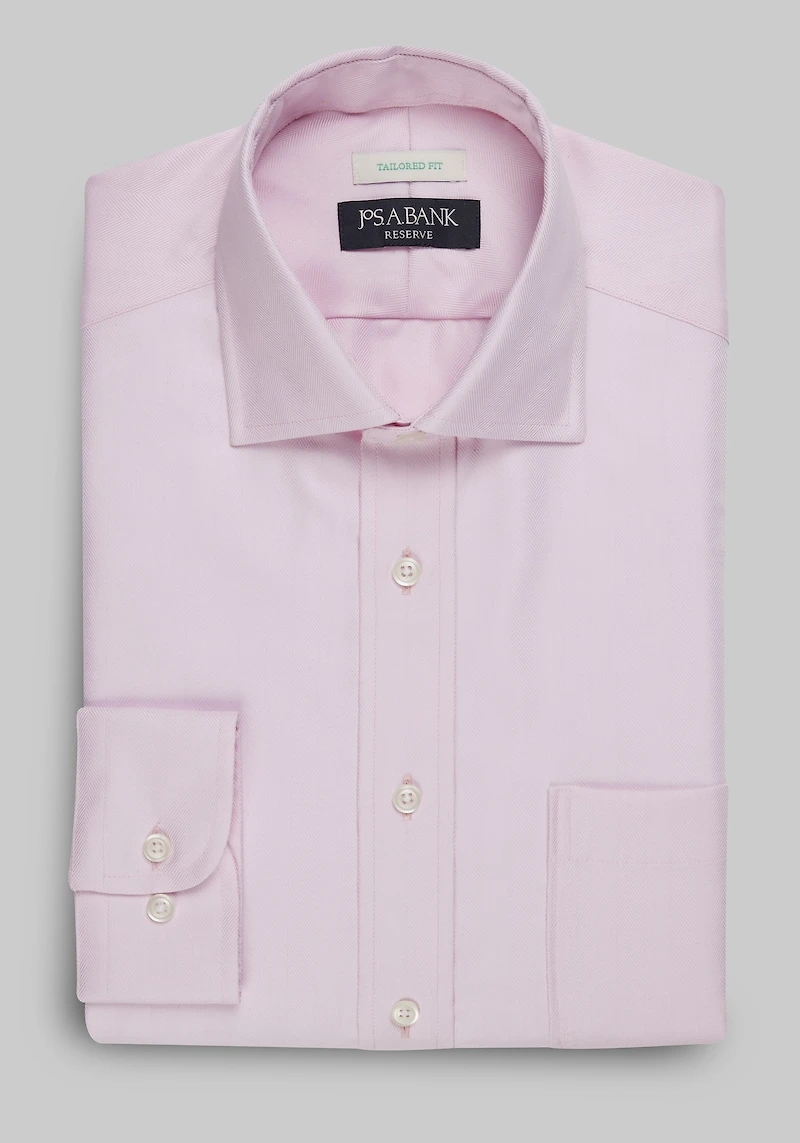 Men's Reserve Collection Tailored Fit Spread Collar Herringbone Pattern Dress Shirt at Jos. A. Bank, Light Pink