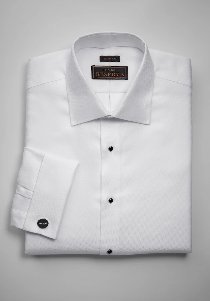Men's Reserve Collection Tailored Fit Spread Collar French Cuff Formal Solid Dress Shirt at Jos. A. Bank, Cream/White