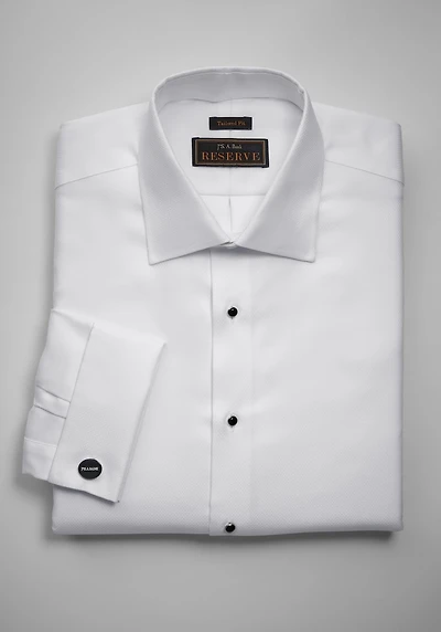 Men's Reserve Collection Tailored Fit Spread Collar French Cuff Formal Solid Dress Shirt at Jos. A. Bank, Cream/White