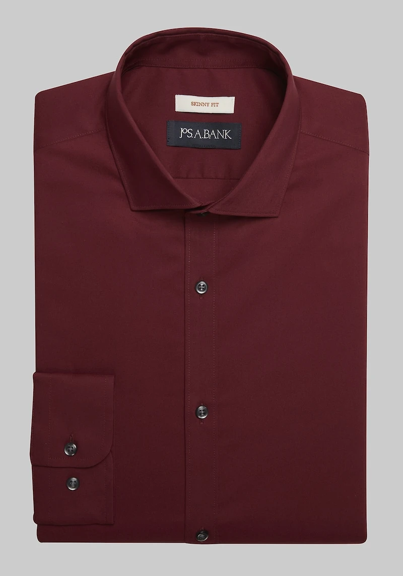 Men's Jos. A. Bank Skinny Fit Spread Collar Solid Dress Shirt at Jos. A. Bank, Burgundy