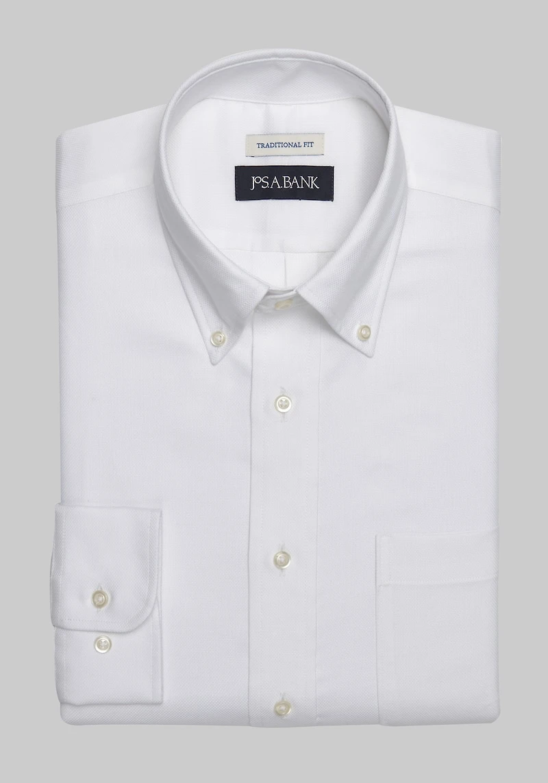 Men's Jos. A. Bank Traditional Fit Button-Down Collar Solid Dress Shirt at Jos. A. Bank, Cream/White