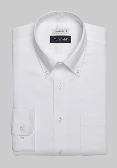 Men's Jos. A. Bank Traditional Fit Button-Down Collar Solid Dress Shirt at Jos. A. Bank, Cream/White