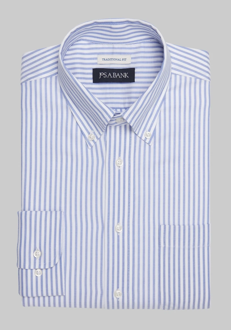 Men's Jos. A. Bank Traditional Fit Button-Down Collar Bengal Stripe Dress Shirt at Jos. A. Bank, Blue