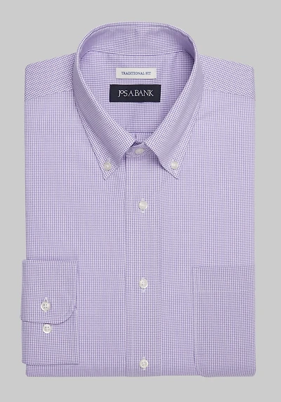 Men's Jos. A. Bank Traditional Fit Button-Down Collar Mini Check Dress Shirt at Jos. A. Bank, Lavender/Purple