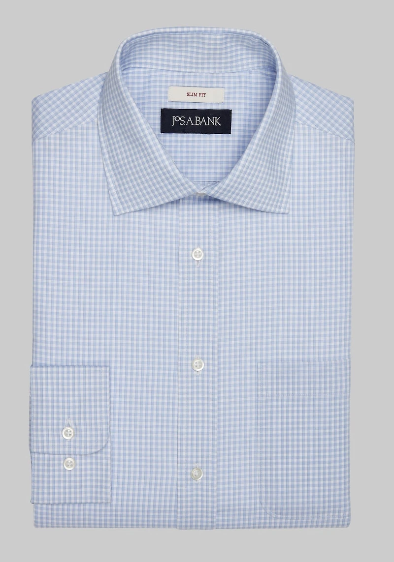 Men's Jos. A. Bank Slim Fit Spread Collar Mini Check Dress Shirt at Jos. A. Bank, Blue