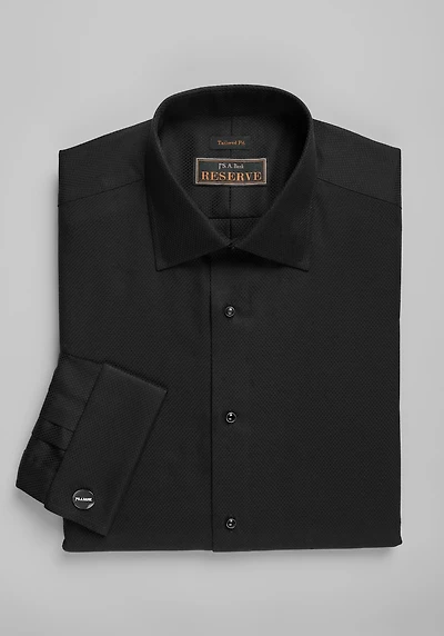 Men's Reserve Collection Tailored Fit Spread Collar French Cuff Formal Solid Dress Shirt at Jos. A. Bank, Black