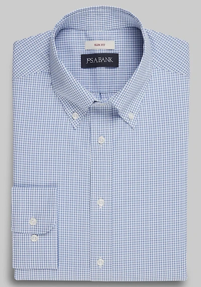 Men's Jos. A. Bank Slim Fit Button-Down Collar Check Pattern Dress Shirt at Jos. A. Bank, Blue