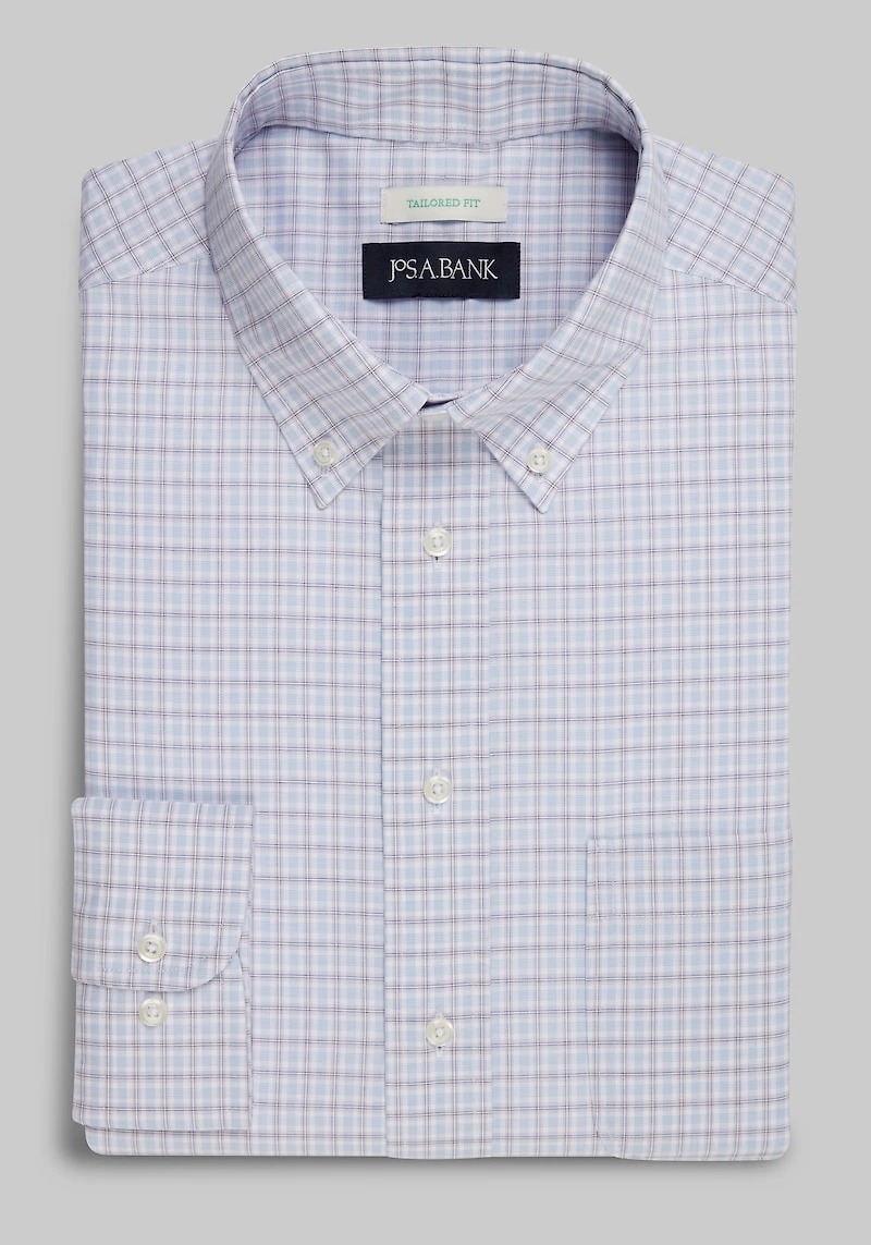 Men's Jos. A. Bank Tailored Fit Button-Down Collar Plaid Dress Shirt at Jos. A. Bank, Pink