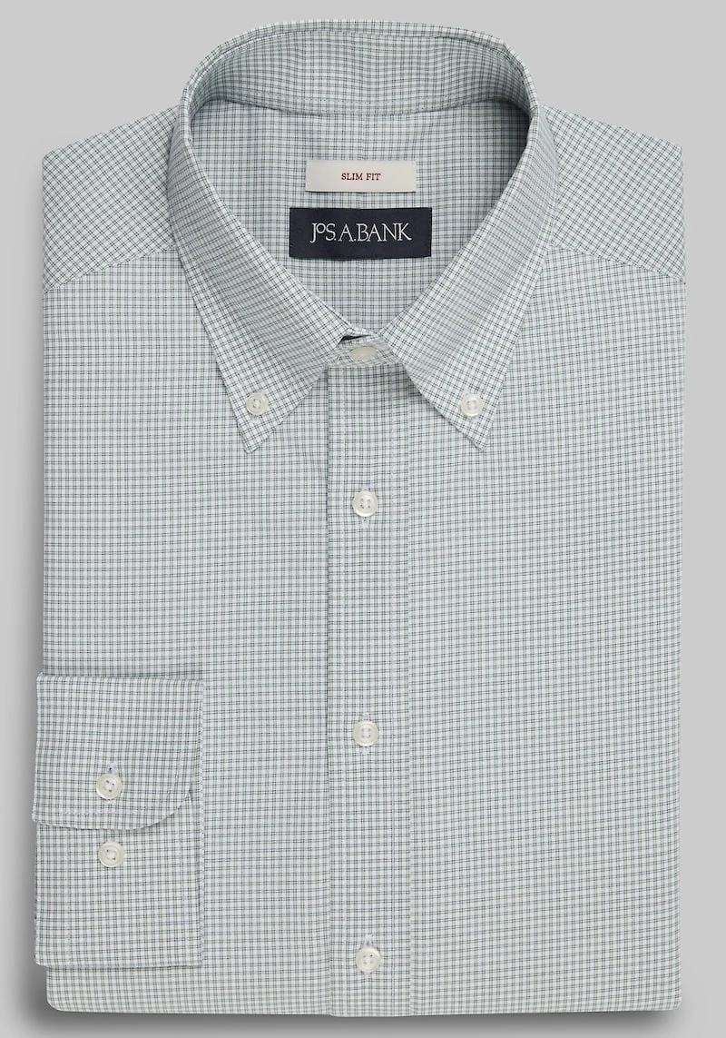 Men's Jos. A. Bank Slim Fit Button-Down Collar Check Dress Shirt at Jos. A. Bank, Green