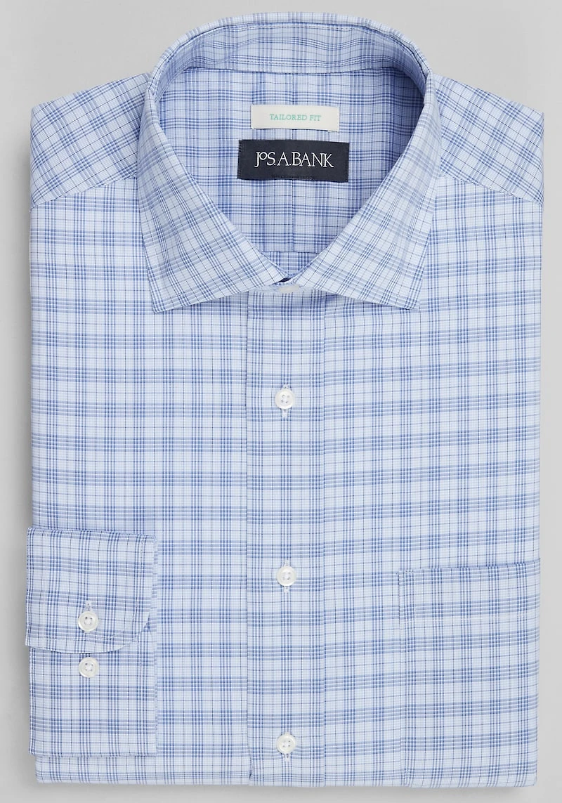 Men's Jos. A. Bank Tailored Fit Spread Collar Plaid Dress Shirt at Jos. A. Bank, Light Blue
