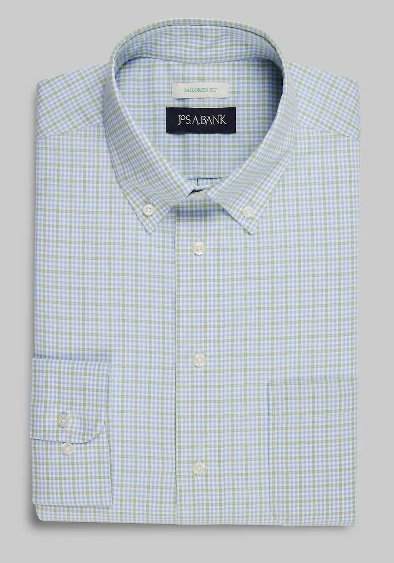 Men's Jos. A. Bank Tailored Fit Button-Down Collar Plaid Dress Shirt at Jos. A. Bank, Green