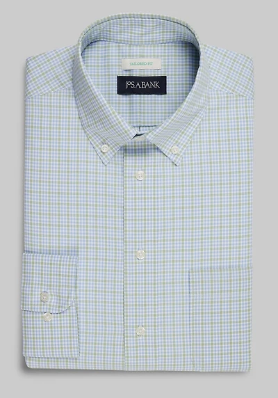 Men's Jos. A. Bank Tailored Fit Button-Down Collar Plaid Dress Shirt at Jos. A. Bank, Green