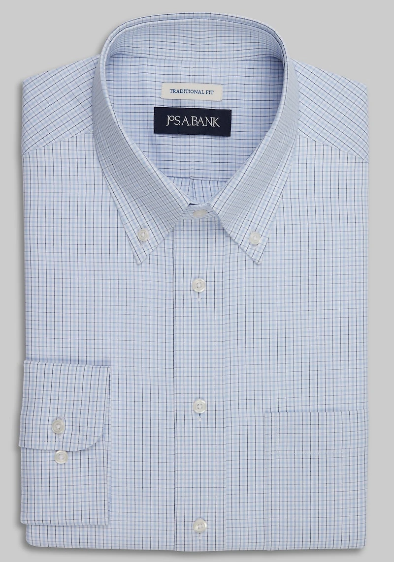 Men's Jos. A. Bank Traditional Fit Button-Down Collar Plaid Dress Shirt at Jos. A. Bank, Blue