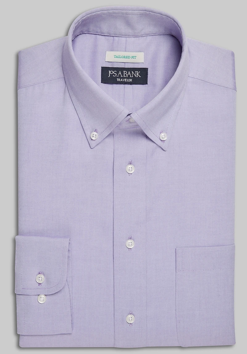 Men's Traveler Collection Tailored Fit Button-Down Collar Solid Dress Shirt at Jos. A. Bank, Dark Purple