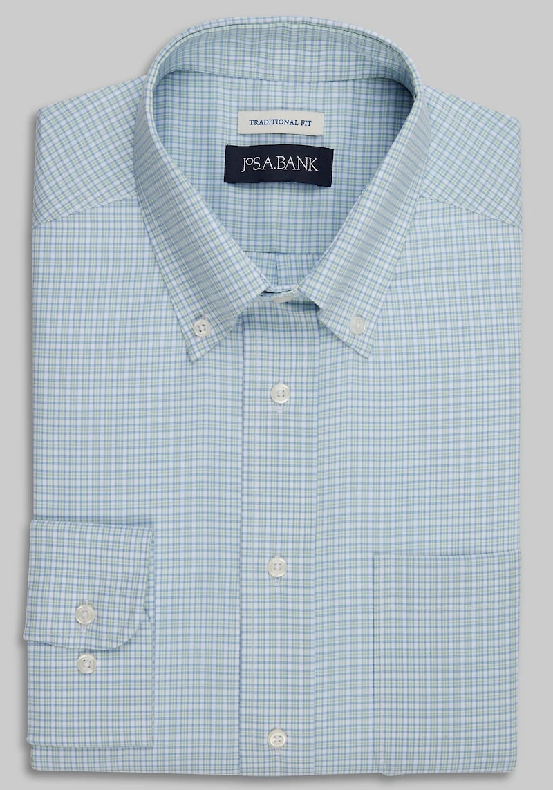 Men's Jos. A. Bank Traditional Fit Button-Down Collar Plaid Dress Shirt at Jos. A. Bank, Green