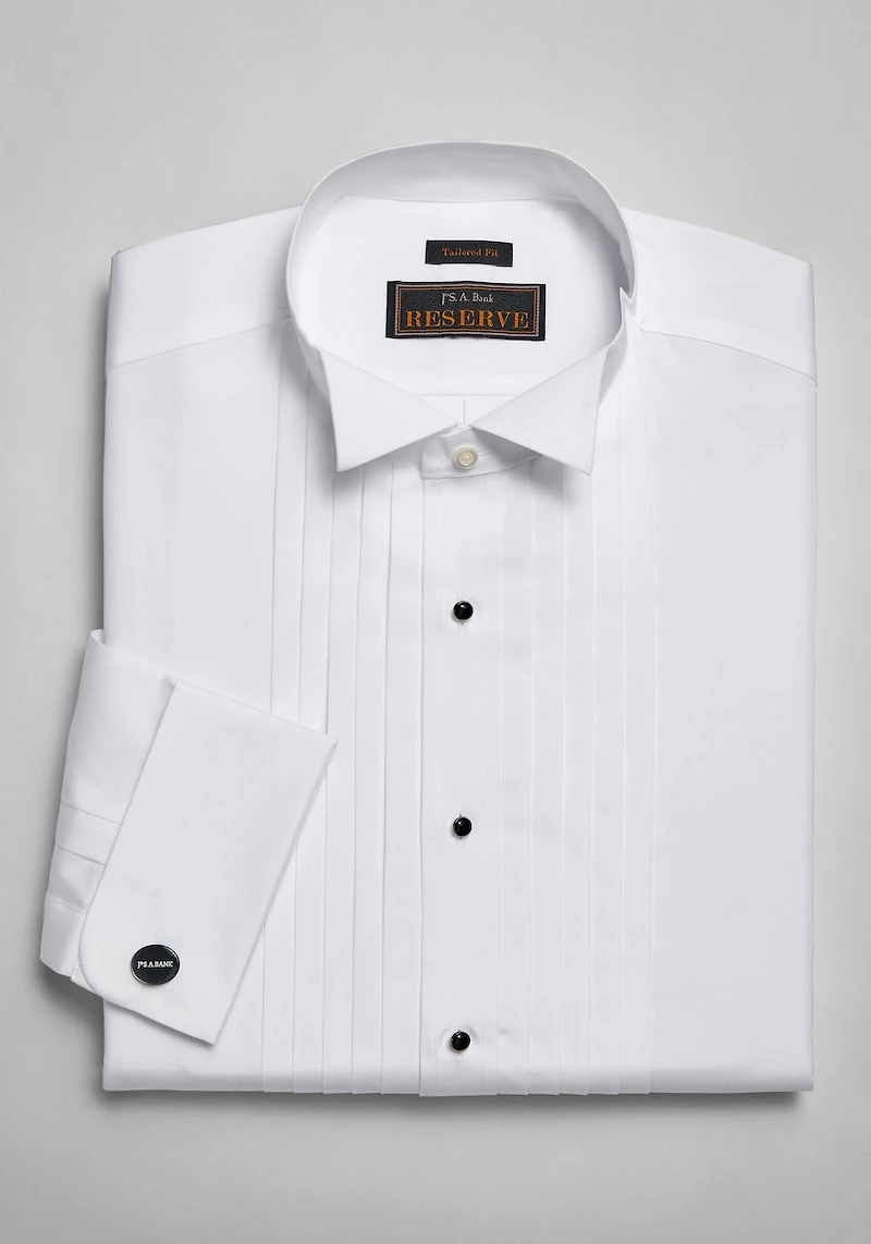 Men's Reserve Collection Tailored Fit Wing Collar French Cuff Five-Pleat Tuxedo Shirt at Jos. A. Bank, Cream/White