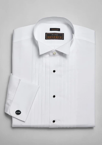 Men's Reserve Collection Tailored Fit Wing Collar French Cuff Five-Pleat Tuxedo Shirt at Jos. A. Bank, Cream/White