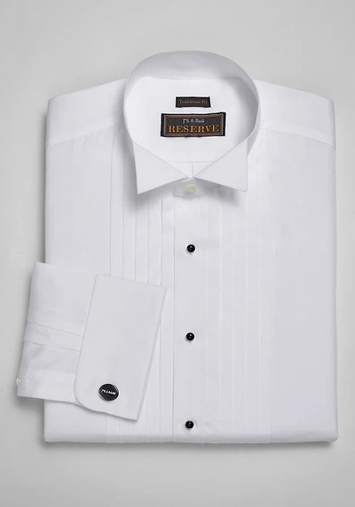 Men's Reserve Collection Traditional Fit Wing Collar French Cuff Five-Pleat Tuxedo Shirt at Jos. A. Bank, Cream/White