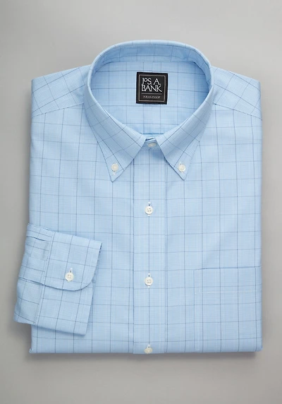 Men's Traveler Collection Tailored Fit Button-Down Collar Windowpane Dress Shirt at Jos. A. Bank, Blue