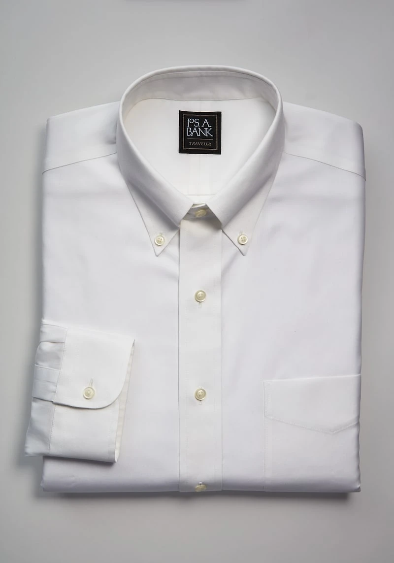 Men's Traveler Collection Tailored Fit Button-Down Collar Solid Dress Shirt at Jos. A. Bank, Cream/White