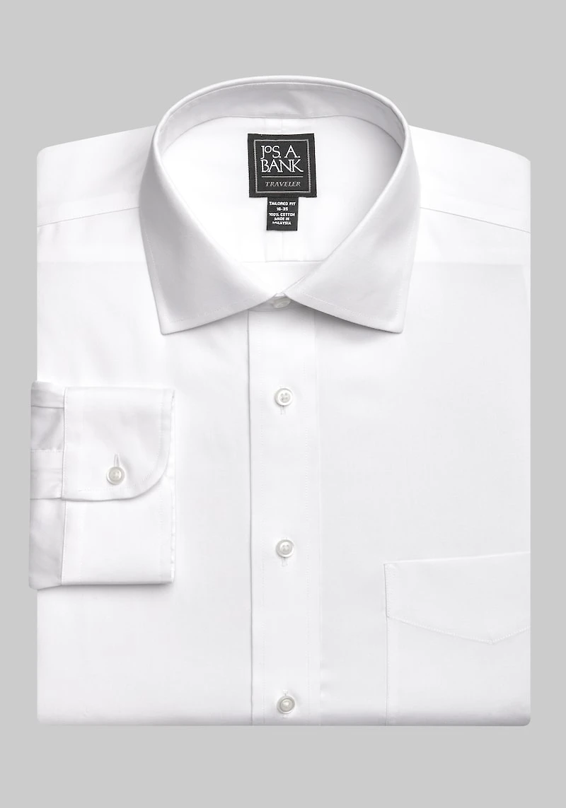 Men's Traveler Collection Tailored Fit Spread Collar Solid Dress Shirt at Jos. A. Bank, Cream/White