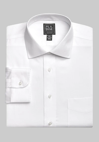 Men's Traveler Collection Tailored Fit Spread Collar Solid Dress Shirt at Jos. A. Bank, Cream/White