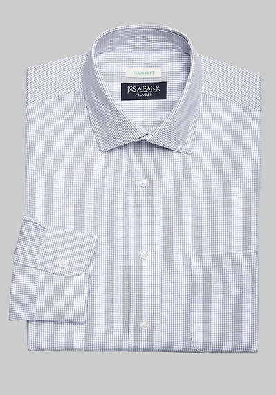 Men's Traveler Collection Tailored Fit Spread Collar Mini Check Dress Shirt at Jos. A. Bank, Blue