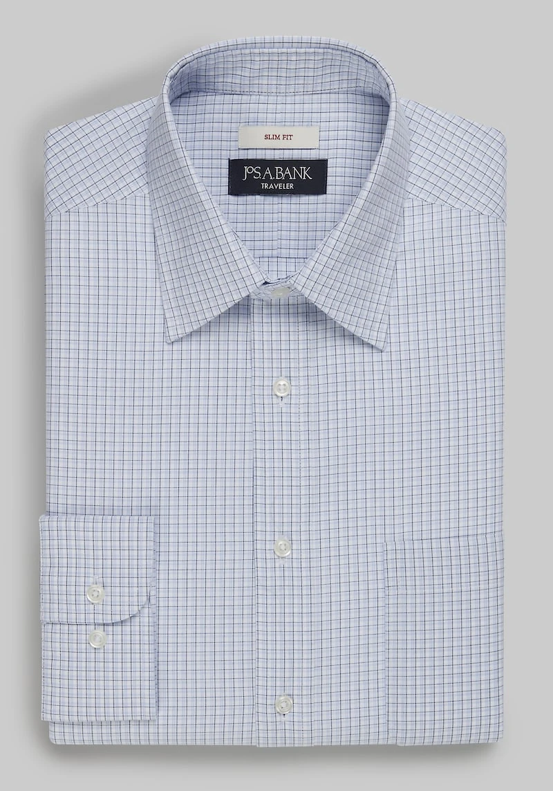 Men's Traveler Collection Slim Fit Point Collar Check Dress Shirt at Jos. A. Bank, Light Blue