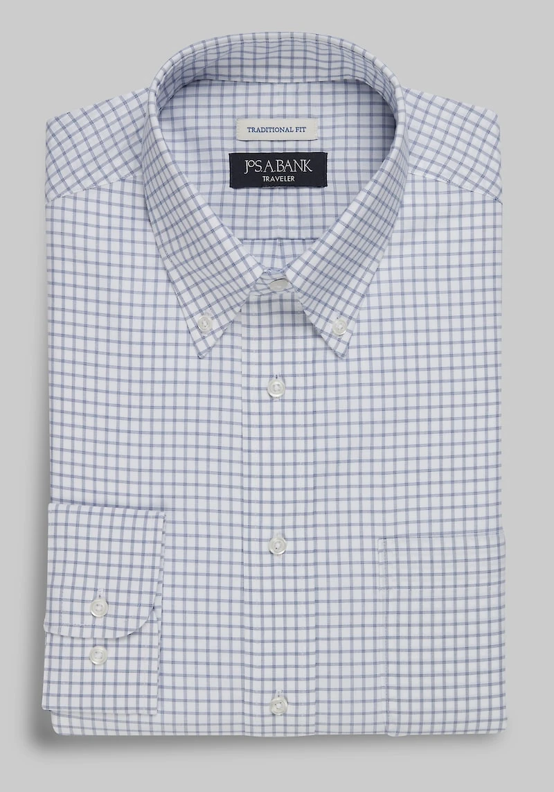 Men's Traveler Collection Traditional Fit Button-Down Collar Check Dress Shirt at Jos. A. Bank, Blue/Navy