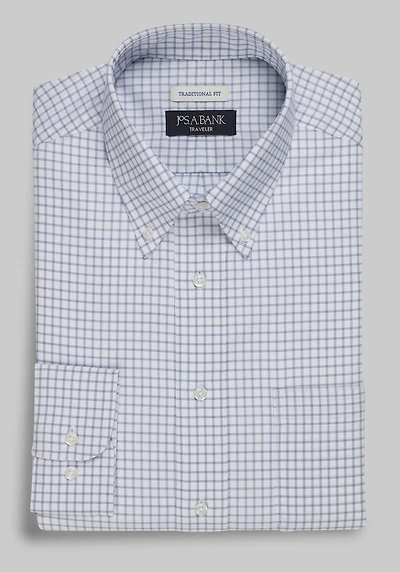 Men's Traveler Collection Traditional Fit Button-Down Collar Check Dress Shirt at Jos. A. Bank, Blue/Navy