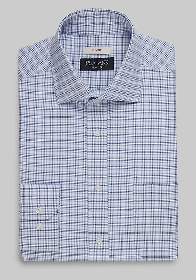 Men's Traveler Collection Slim Fit Spread Collar Plaid Dress Shirt at Jos. A. Bank, Blue/Navy