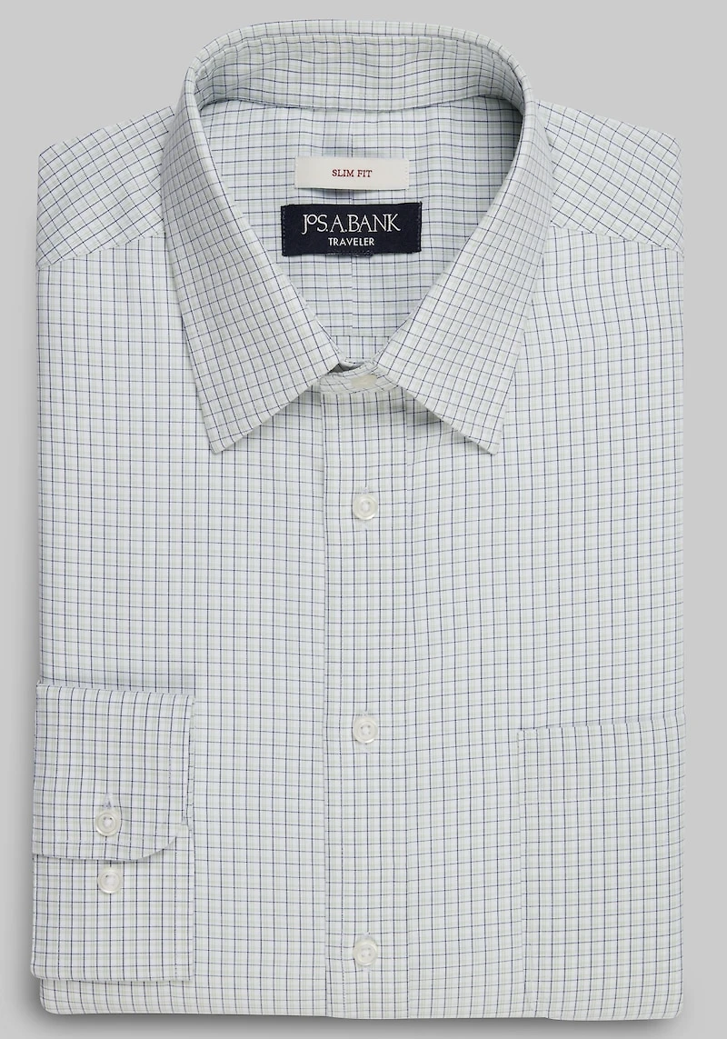 Men's Traveler Collection Slim Fit Point Collar Check Dress Shirt at Jos. A. Bank, Green