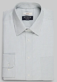 Men's Traveler Collection Slim Fit Point Collar Check Dress Shirt at Jos. A. Bank, Green