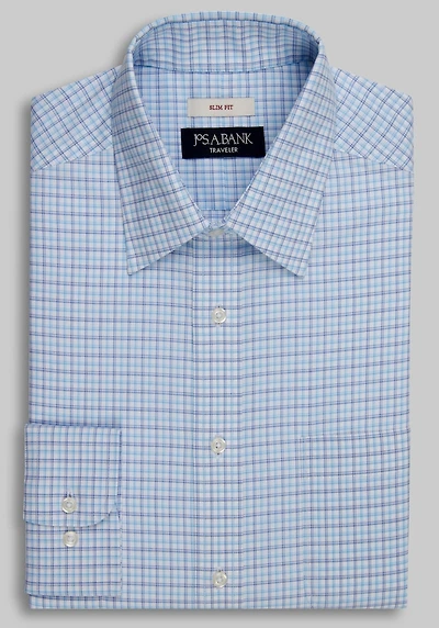 Men's Traveler Collection Slim Fit Small Plaid Dress Shirt at Jos. A. Bank, Aqua/Multi