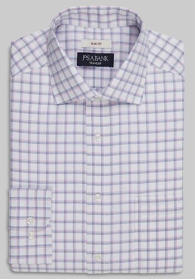 Men's Traveler Collection Slim Fit Plaid Dress Shirt at Jos. A. Bank, Pink