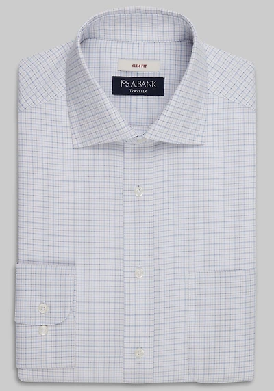 Men's Traveler Collection Slim Fit Spread Collar Plaid Dress Shirt at Jos. A. Bank, Grey