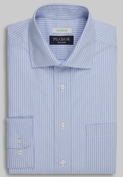 Men's Traveler Collection Tailored Fit Stripe Dress Shirt at Jos. A. Bank, Blue