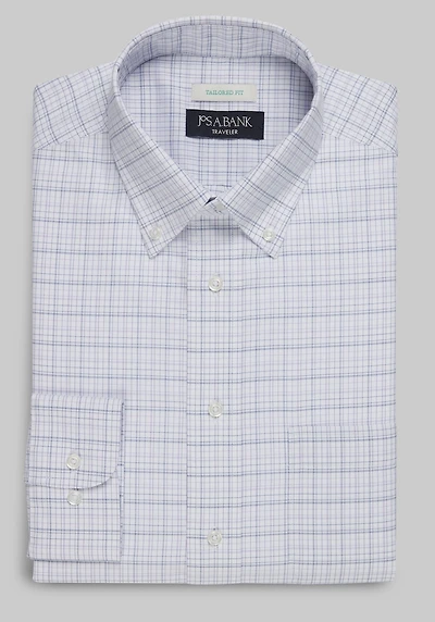 Men's Traveler Collection Tailored Fit Button-Down Collar Plaid Dress Shirt at Jos. A. Bank, Purple