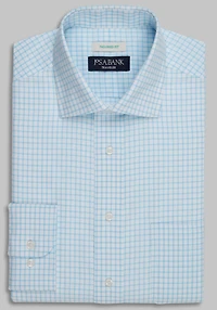 Men's Traveler Collection Tailored Fit Spread Collar Grid Dress Shirt at Jos. A. Bank, Aqua/Multi